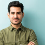 closeup young hispanic man casuals studio